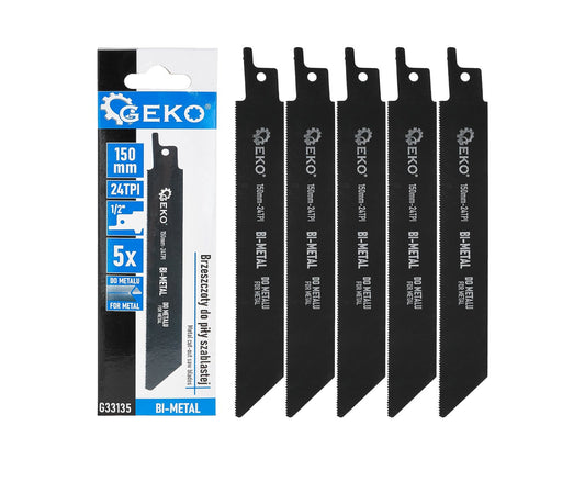Set lame fierastrau bimetalice pentru fierastrau tip sabie, 24 TPI, 150 mm, 5 bucati, Geko G33135
