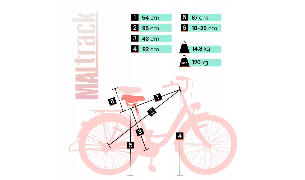 Bicicleta de oras dama  26x1,75, albastru mare, 17 kg, capacitate maxima 120 kg, MalTrack  111661