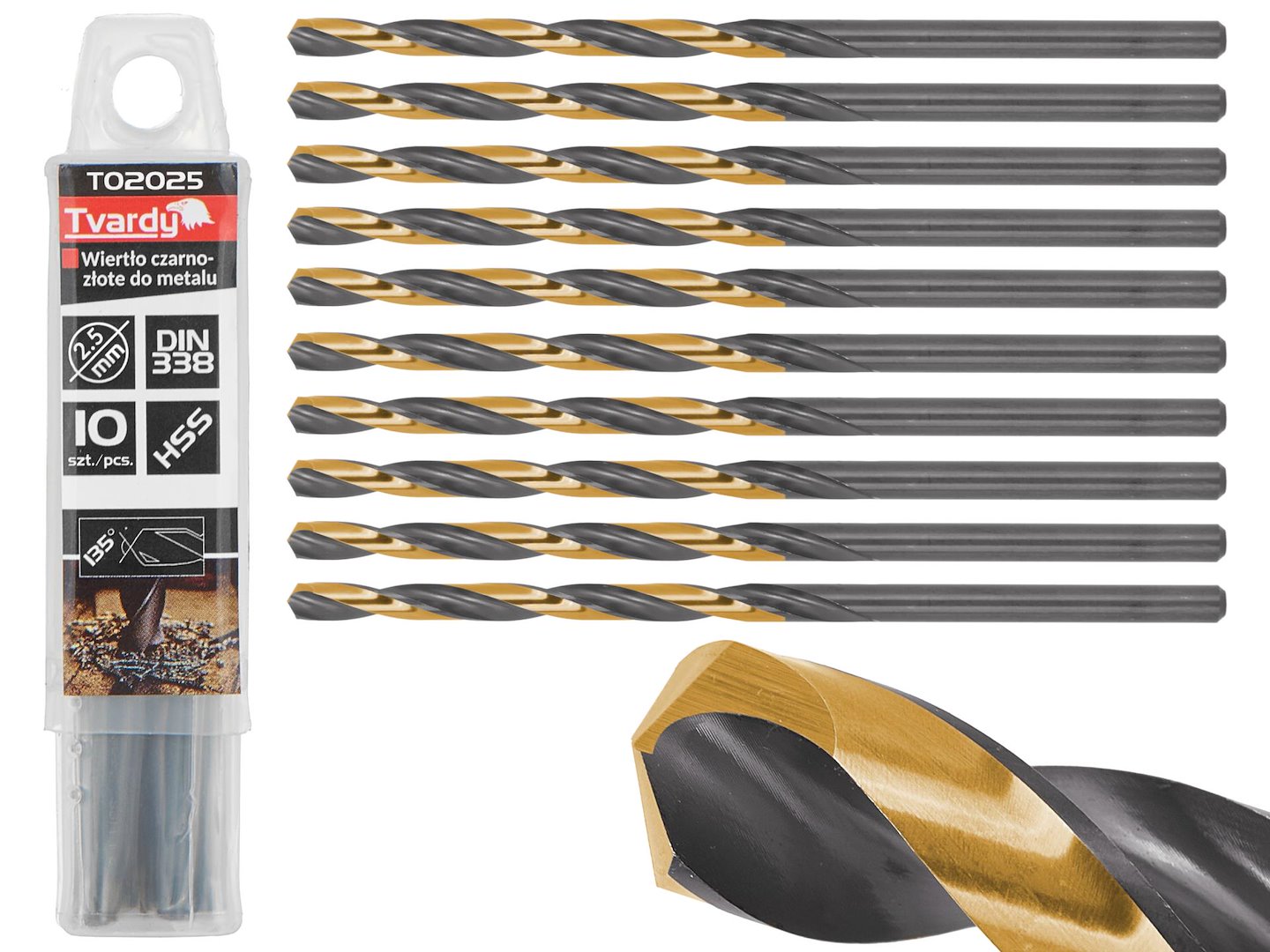 Set burghie HSS pentru metal, 2.50 mm, 10 bucati, Tvardy T02025