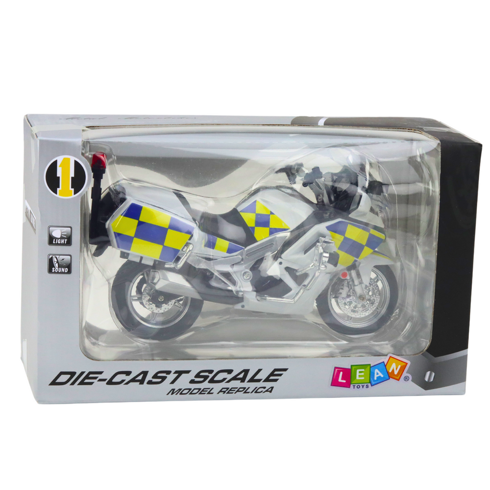 Motocicleta de jucarie de metal cu efecte sonore si luminoase, 19 x 12 x 8.5 cm, Lean 22610