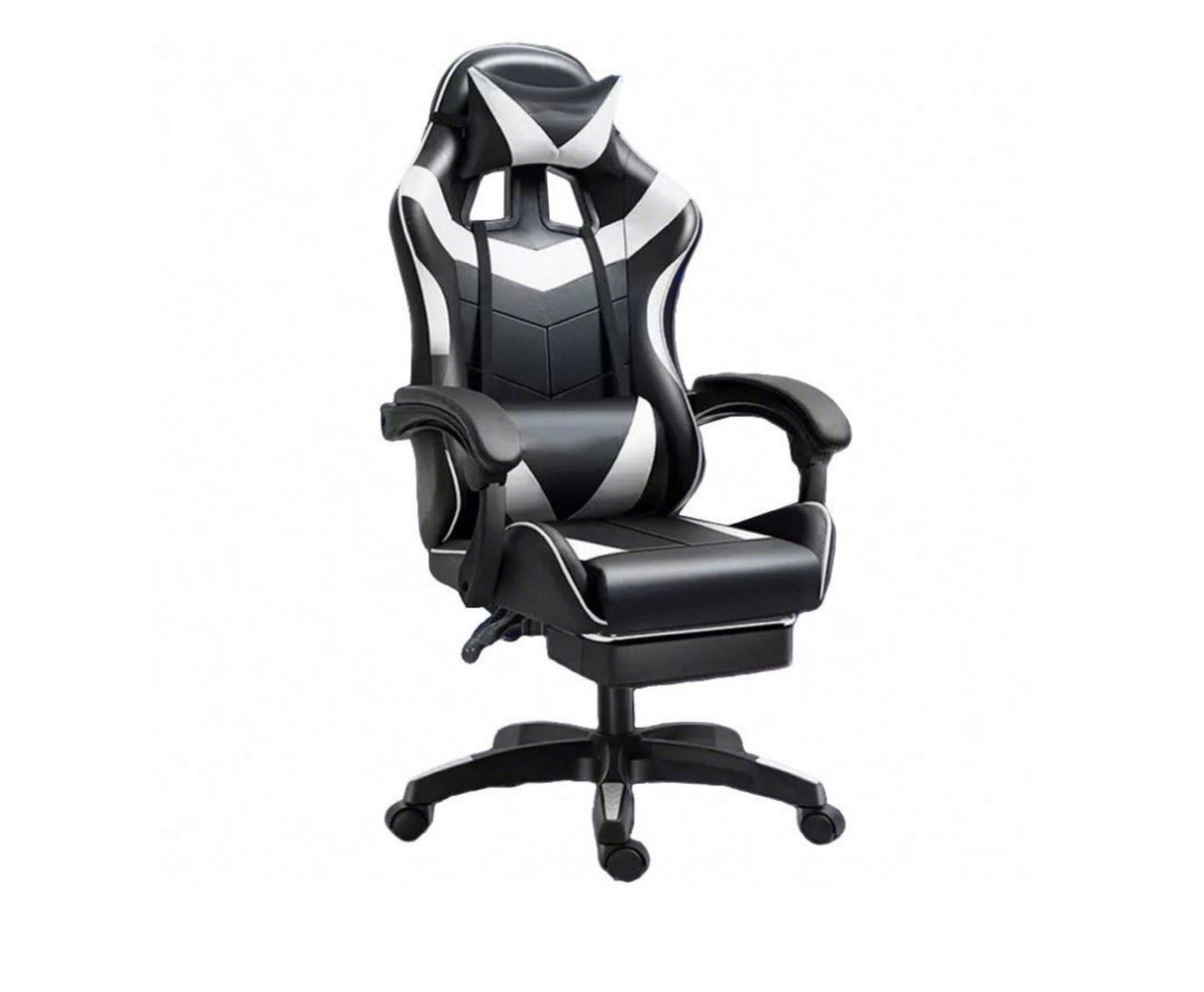Scaun pentru gaming rotativ cu suport pentru picioare, negru / alb, Lean 30553