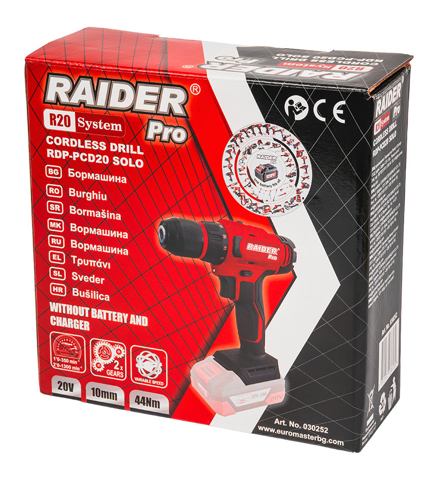 Masina de gaurit cu 2 viteze RDP-PCD20 Solo (fara acumulator si incarcator) 10 mm 44 Nm SS, Raider 030252