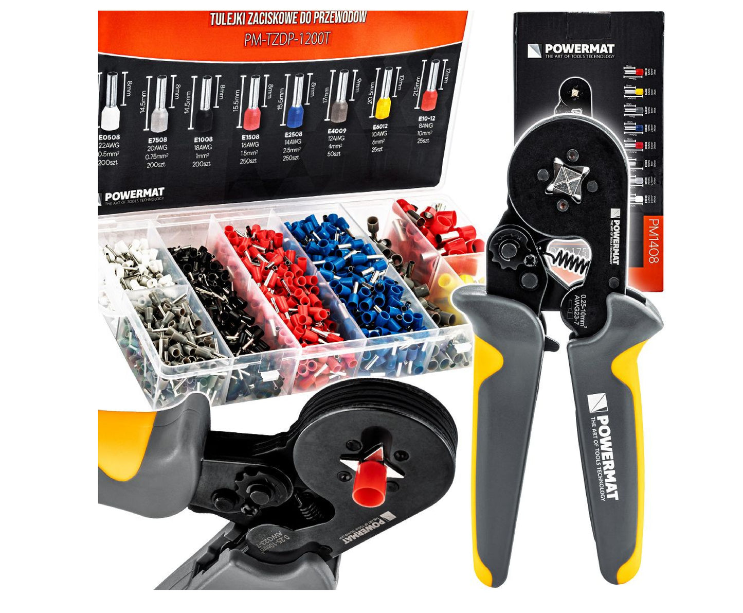 Set cleste pentru sertizare cu mansoane PM-ZDTK-175T, 1200 bucati, Powermat PM1408