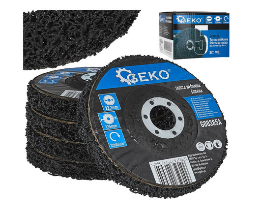 Set disc abraziv netesut pentru metal, 125 x 22.2 mm, negru, 5 bucati, Geko G00385A