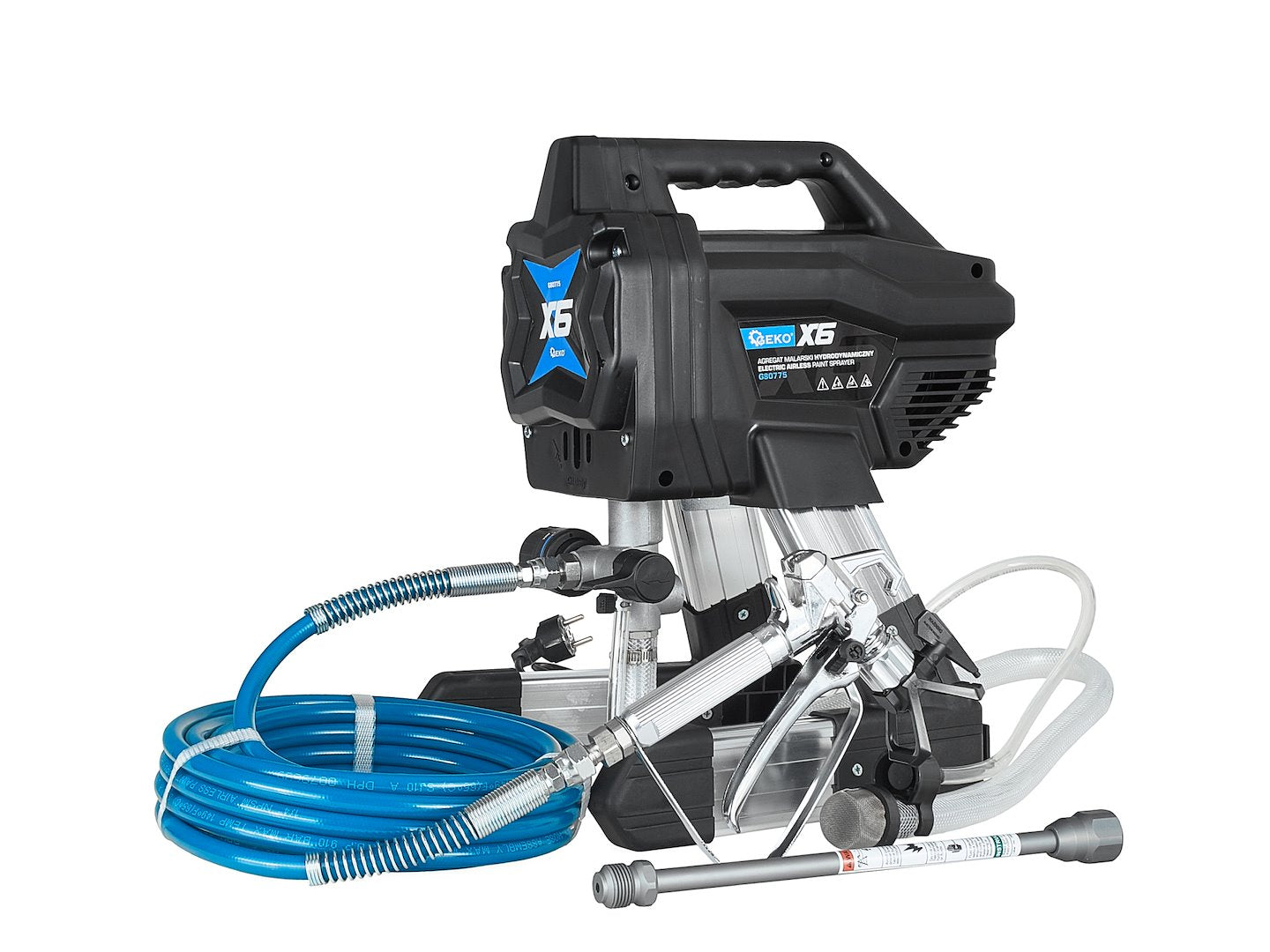 Agregat de vopsire hidrodinamic X6, 650 W, 200 bar, debit 1,4 l/min, cu pistol X-450 Si furtun de 7,5 m, Geko G80775