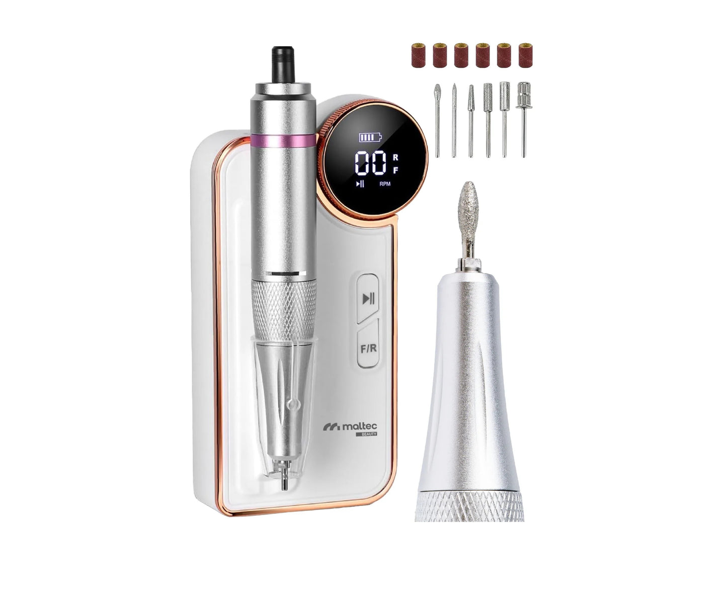 Set Pila electrica pentru unghii cu 12 freze interschimbabile Beauty ND6, 50 W, MalTec 112099