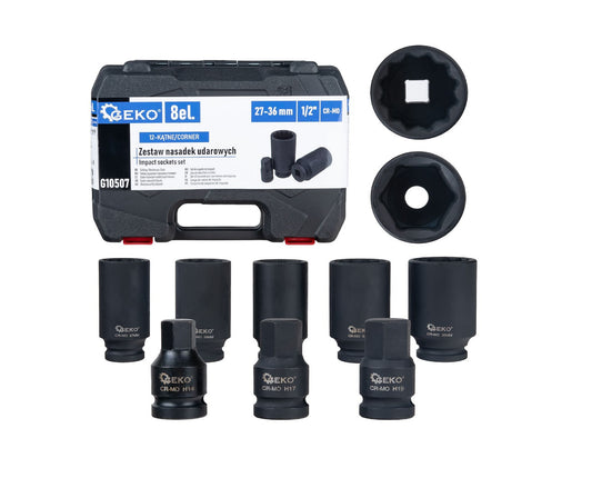 Set chei tubulare de impact in 12 puncte, 1 / 2", Cr-Mo, 8 bucati, Geko G10507