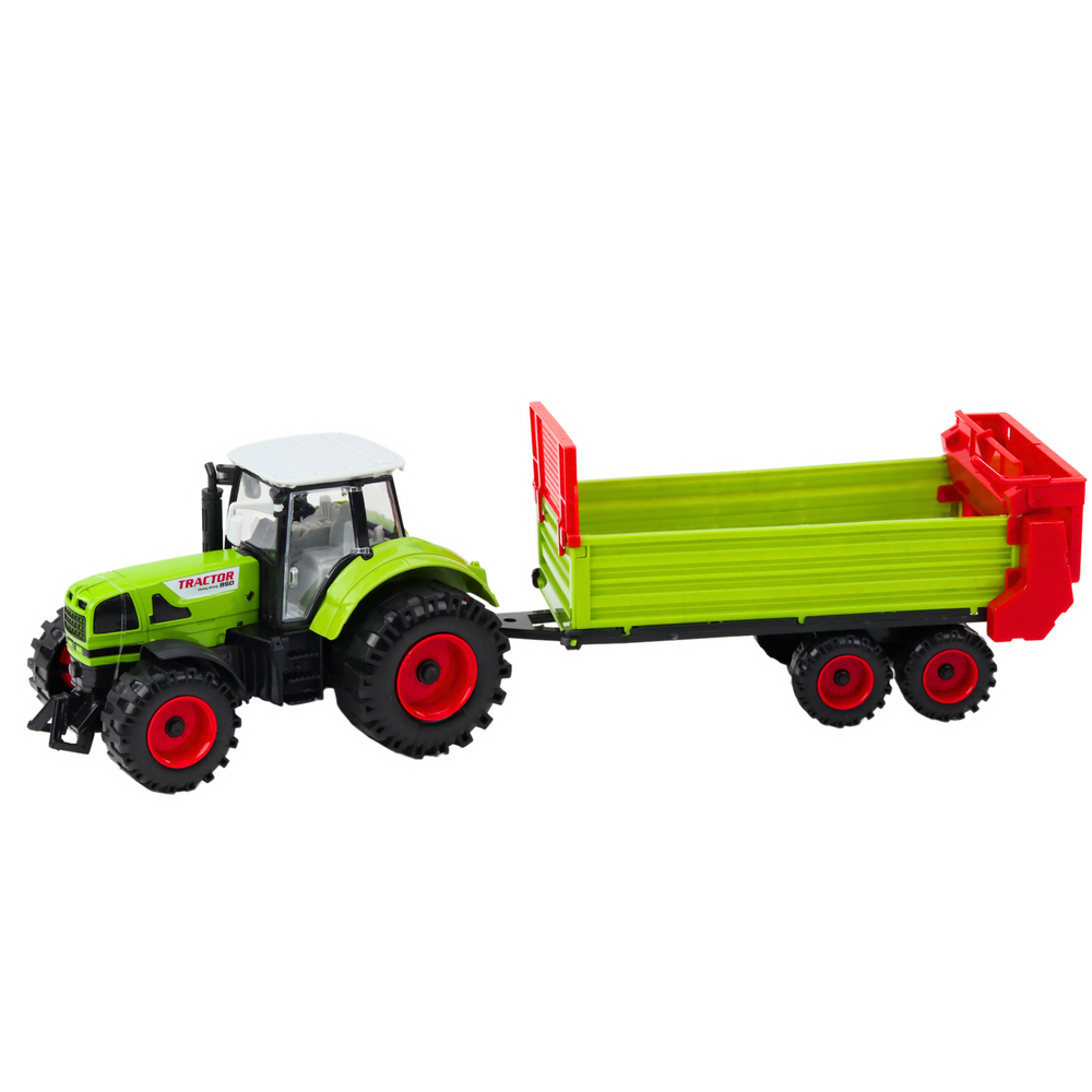 Tractor de jucarie cu remorca, actionare prin frecare, 48 cm, verde, Lean 24993
