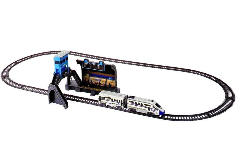 Set trenulet de jucarie cu locomotiva si 1 vagon, 244 cm, 106 x 44 cm, multicolor, Lean 2434