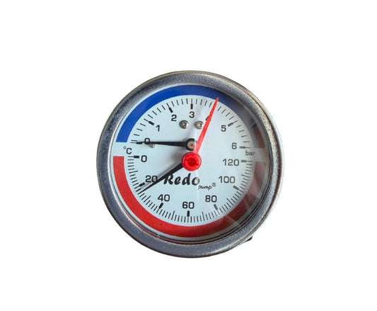 Termomanometru radial 80 mm 0–6 bar / 0–120°C, conexiune spate 1/2" BSPT, Influent RM0008