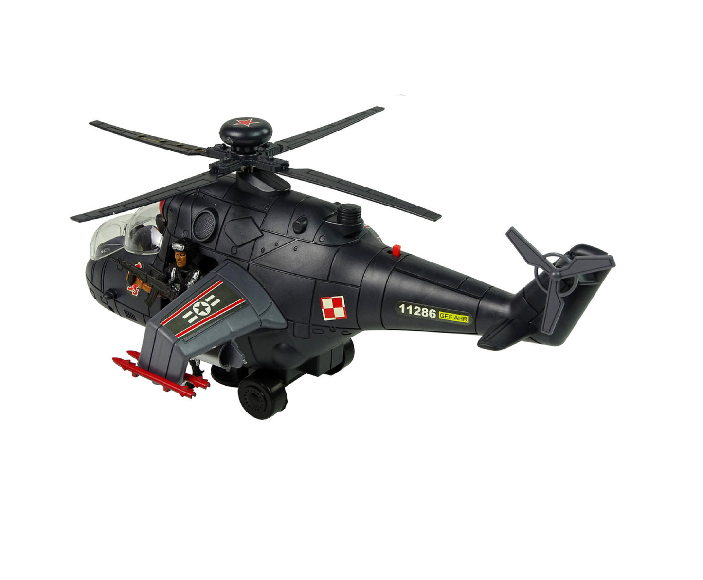 Elicopter militar cu efecte sonore si luminoase, 34 x 24 x 16 cm, set cu figurine 3 soldati, Lean 10037