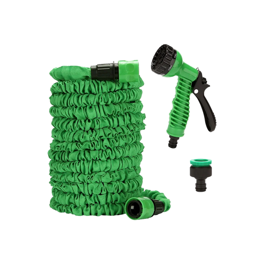 Furtun extensibil pentru gradina, 20-60 m (200 ft), pistol de stropit cu 7 functii si accesorii, Ibo Dambat IB003236