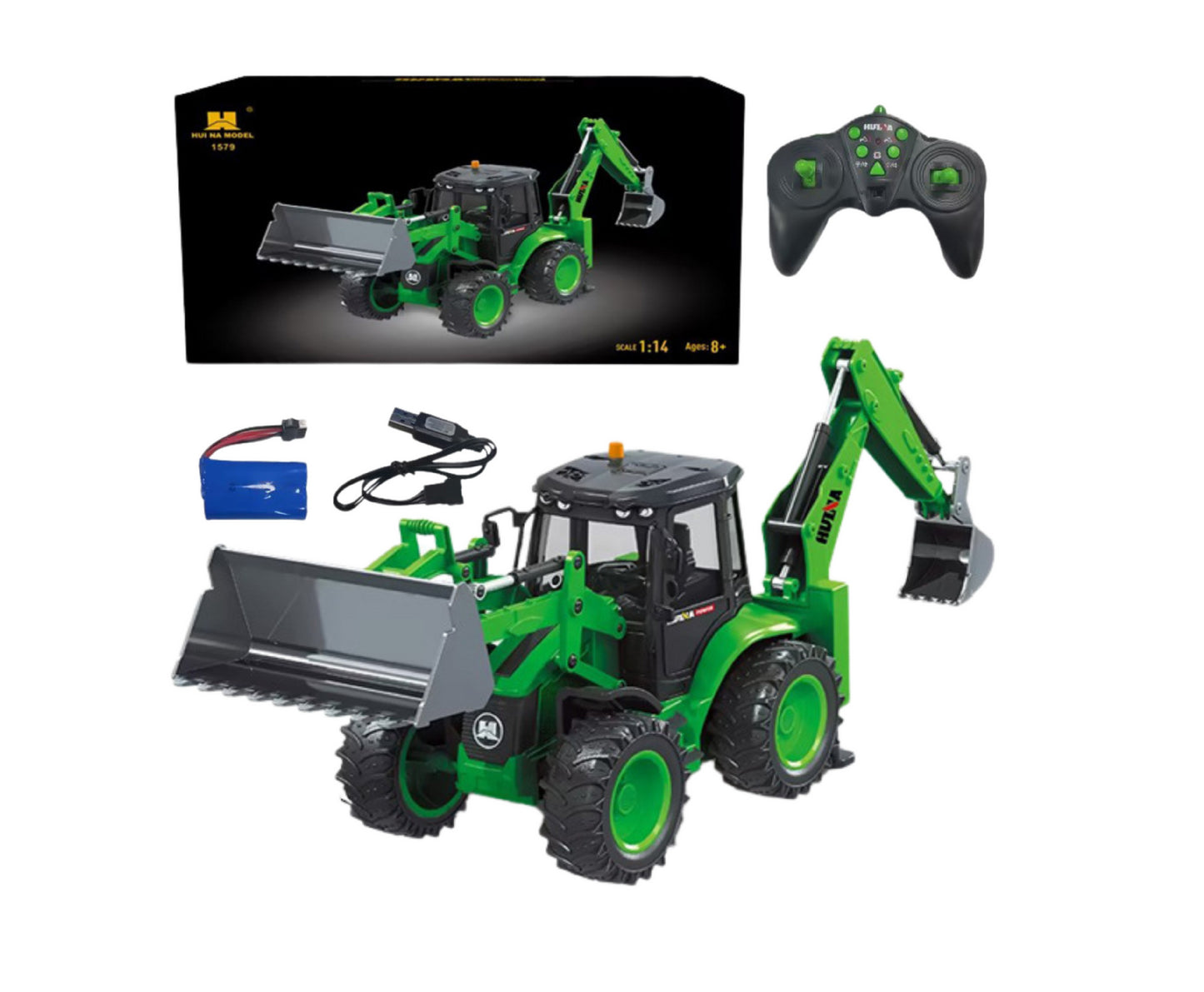 Excavator cu efecte sonore si luminoase, 1:14, verde, Lean 22752