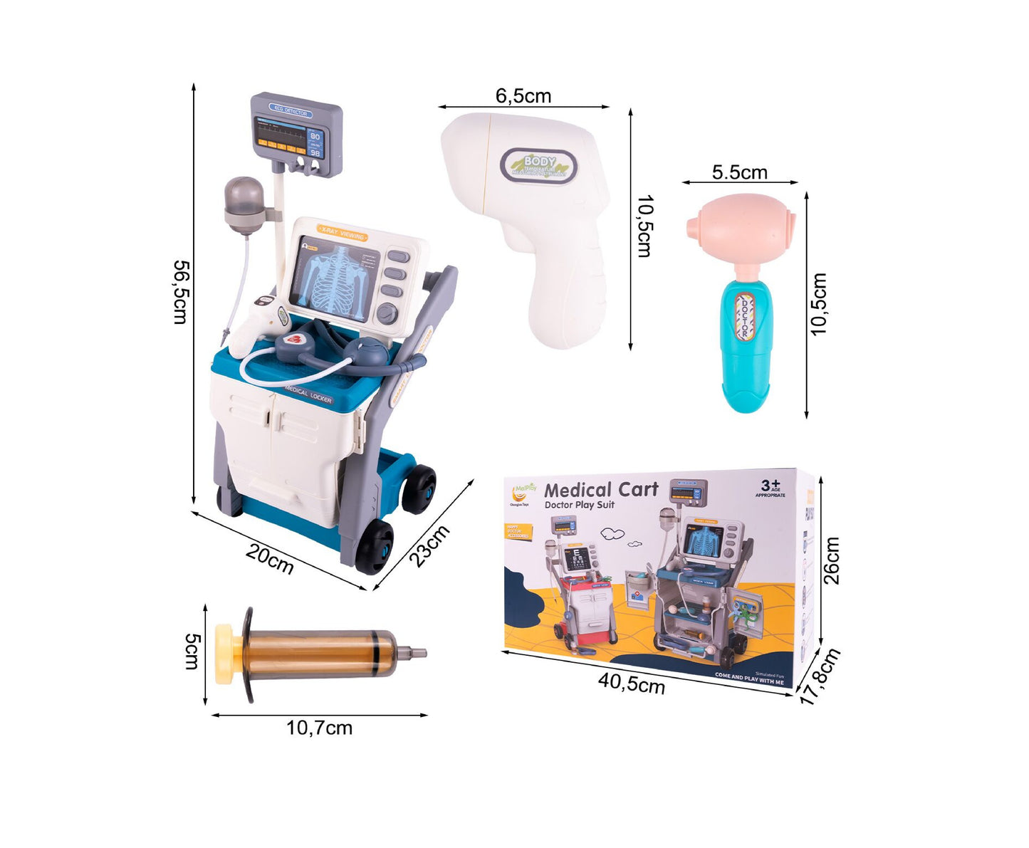 Set de joaca carucior medical mobil pe roti, 15 accesorii esentiale incluse, efecte sonore, 56.5 x 23 x 20 cm, MalPlay 110264