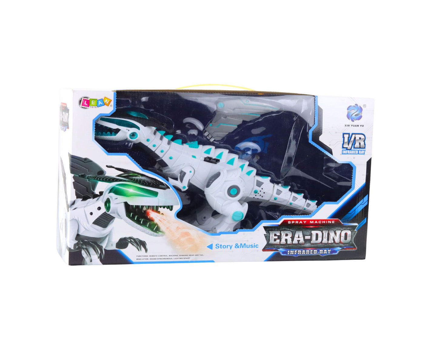 Dinozaur robot cu telecomanda RC, efecte sonore si luminoase, alb, Lean 23279