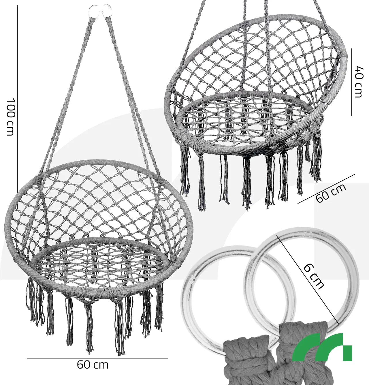 Leagan balansoar suspendat, gri deschis, sarcina maxima 150 kg, MalTec 112210