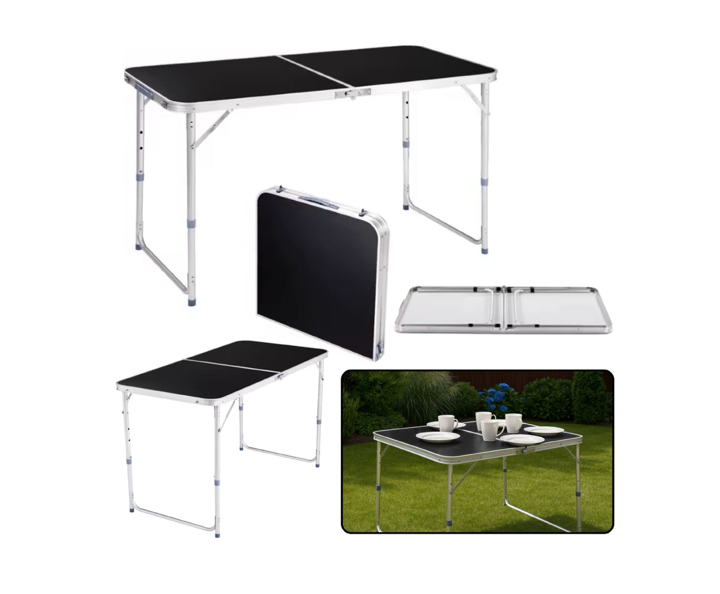 Masa de camping pliabila cu cadru din aluminiu, 120 x 60 cm, Lean 26602