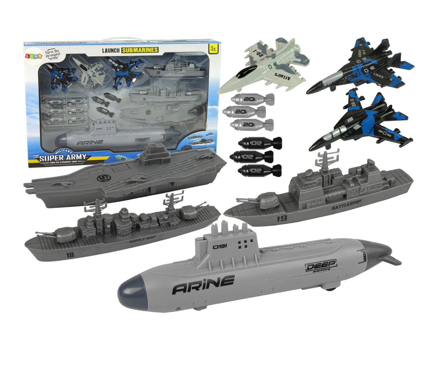Set baza militara cu avioane, submarin, nave, bombe, Lean 9941