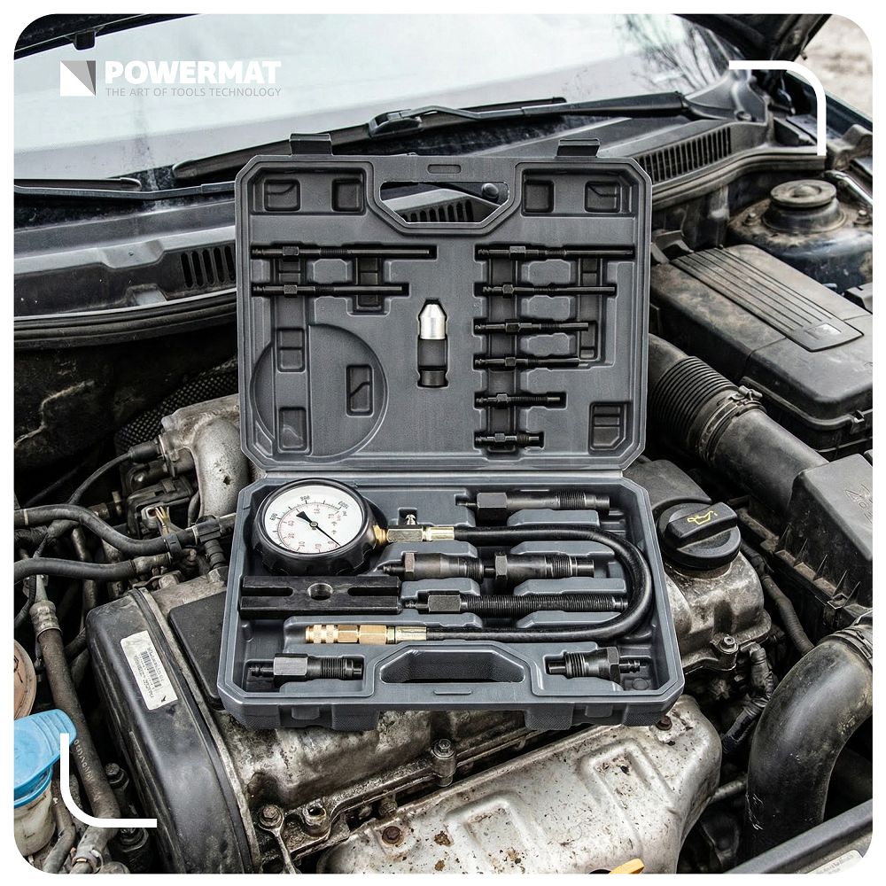 Tester compresie pentru motoare diesel PM-MCSD-16T, 16 piese, Powermat PM1524