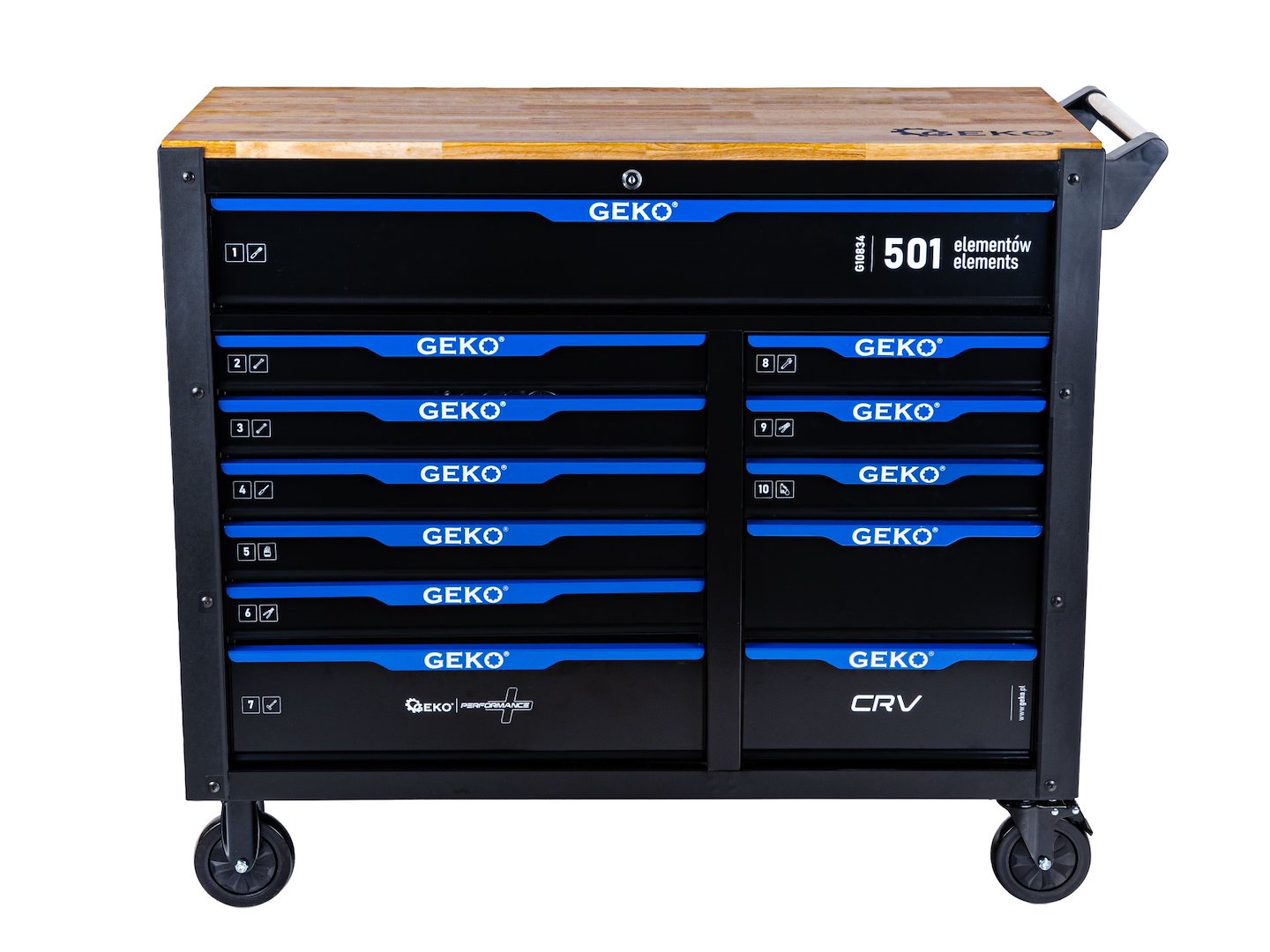 Dulap de scule pentru atelier, 12 sertare, 501 bucati, Geko G10834