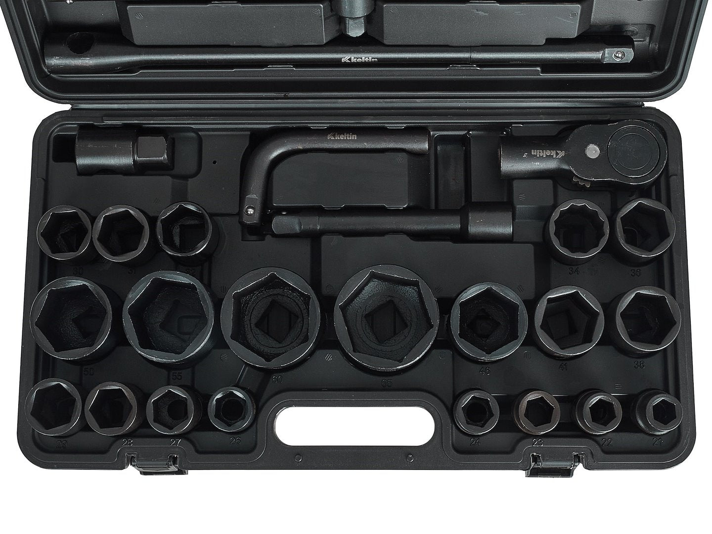 Set chei tubulare de impact, 3 / 4", 1", 6 varfuri, 17-65 mm, 26 piese, Keltin K00095