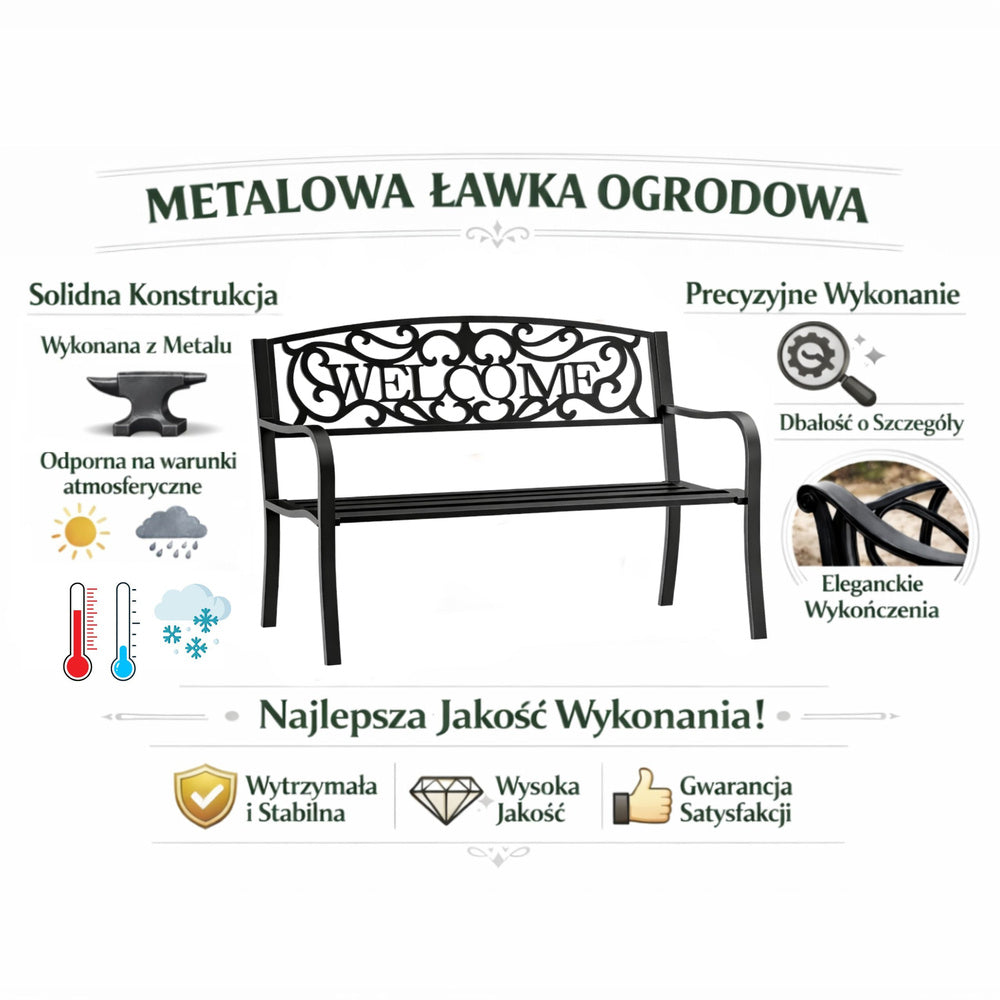 Banca pentru terasa cu spatar metalic Welcome, negru, 127 cm, Lean 29322