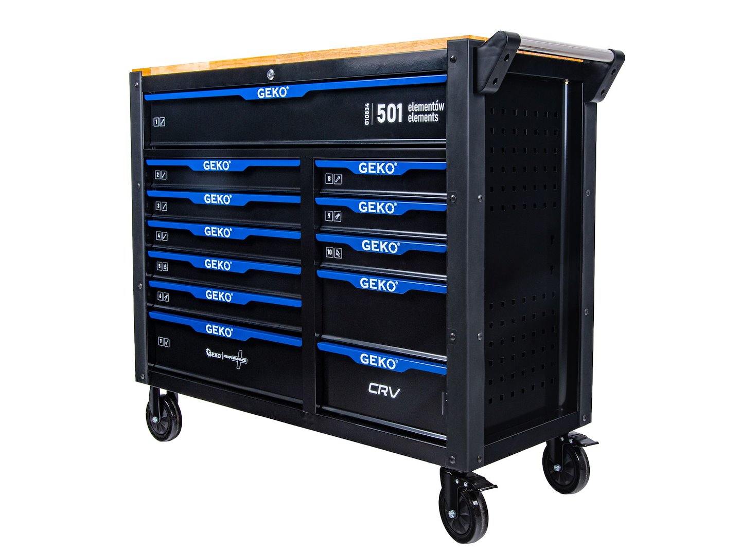 Dulap de scule pentru atelier, 12 sertare, 501 bucati, Geko G10834