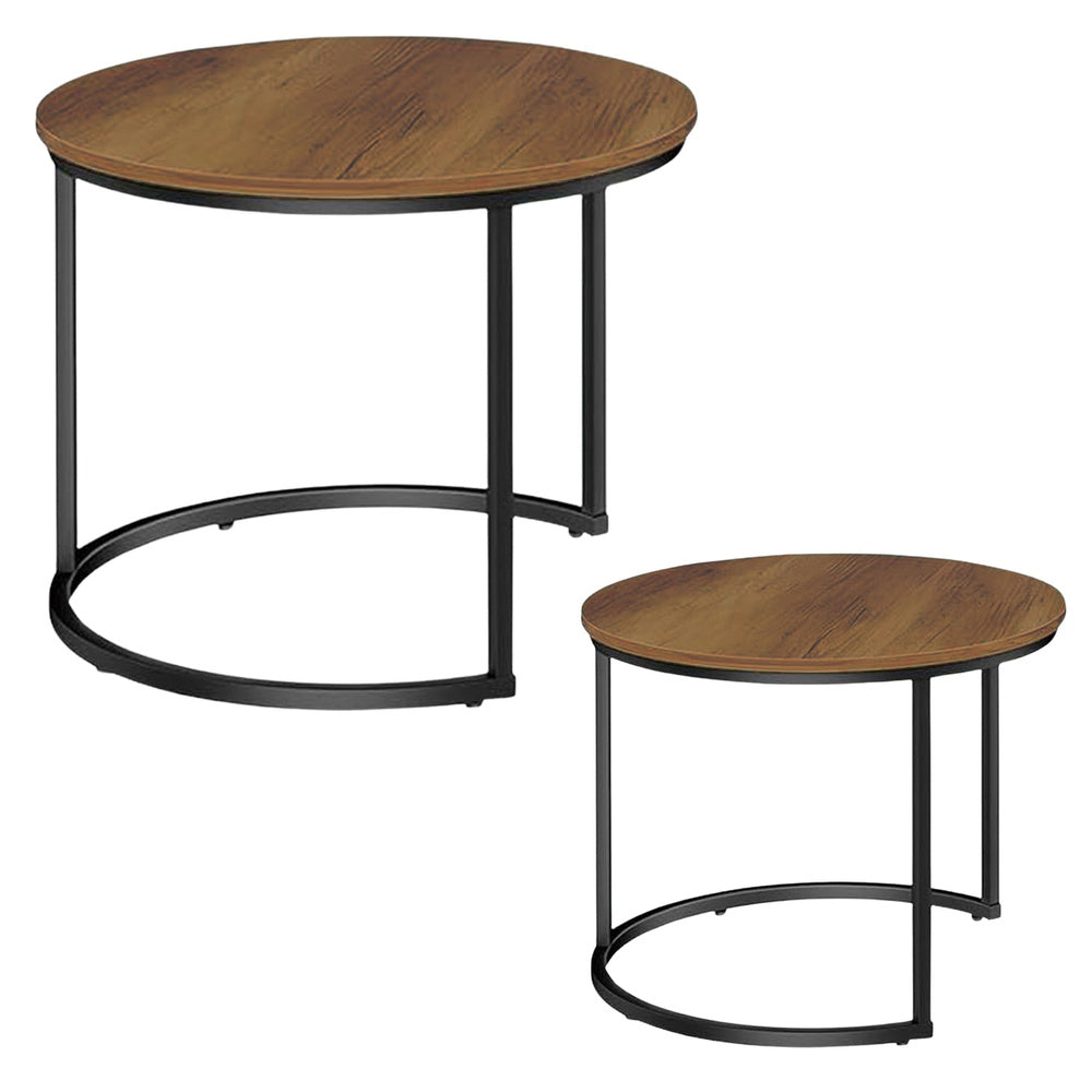 Set masute de cafea rotunde 2 in 1, lemn natural,  70x50cm, 45x44cm, Lean 26598