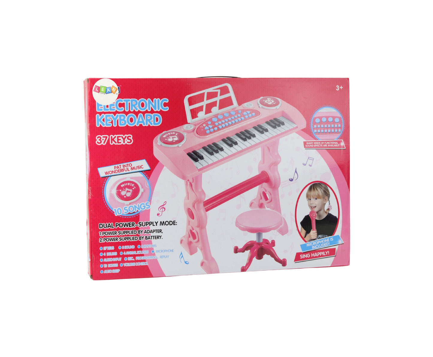 Pian electronic pentru copii cu microfon, 37 de clape, roz, Lean 23404