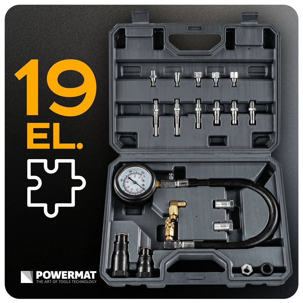 Kit manometru compresie motoare diesel PM-MCSD-19T, 19 piese, Powermat PM1523