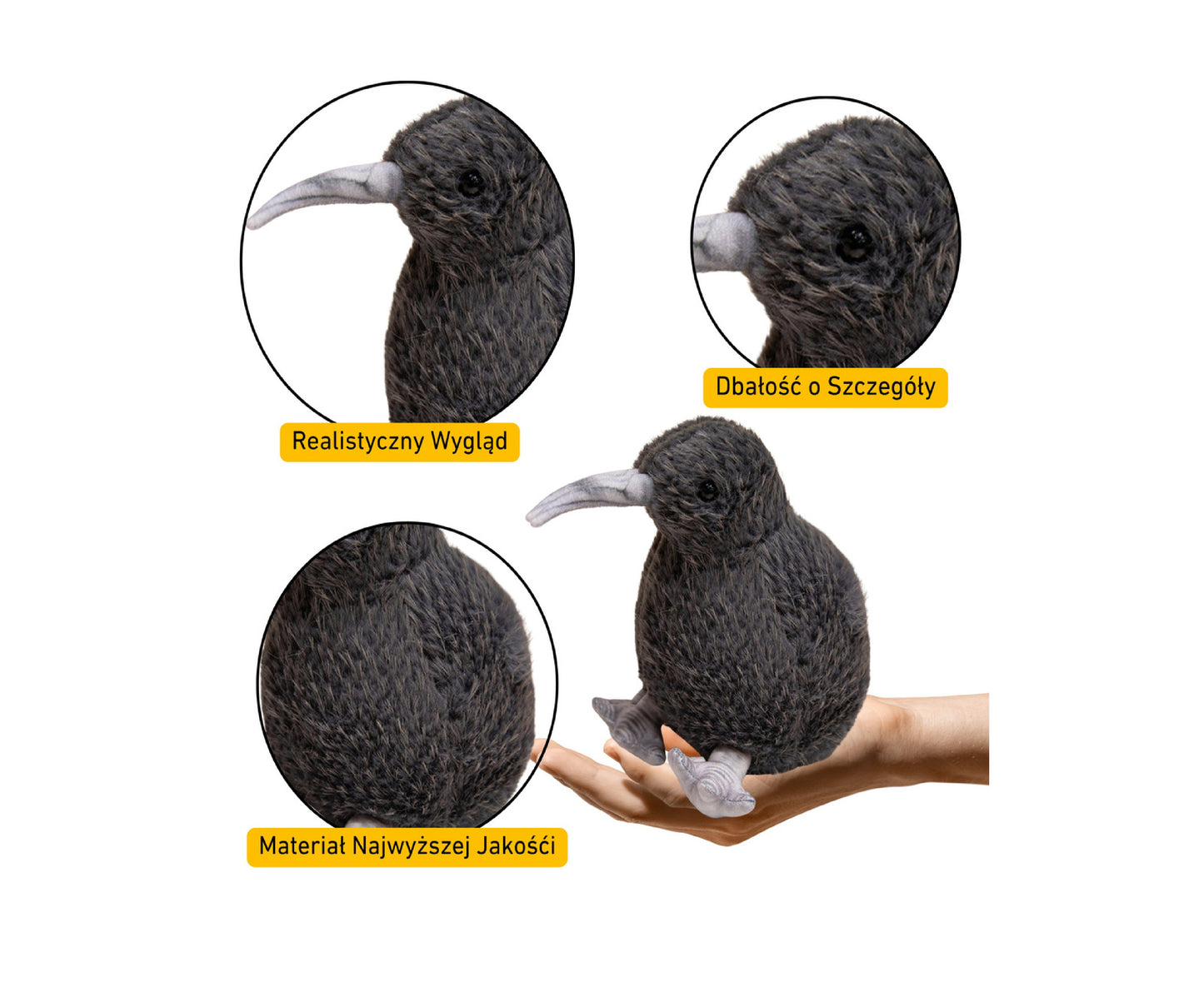 Jucarie de plus pasare kiwi, 17 cm, negru, Lean 13837