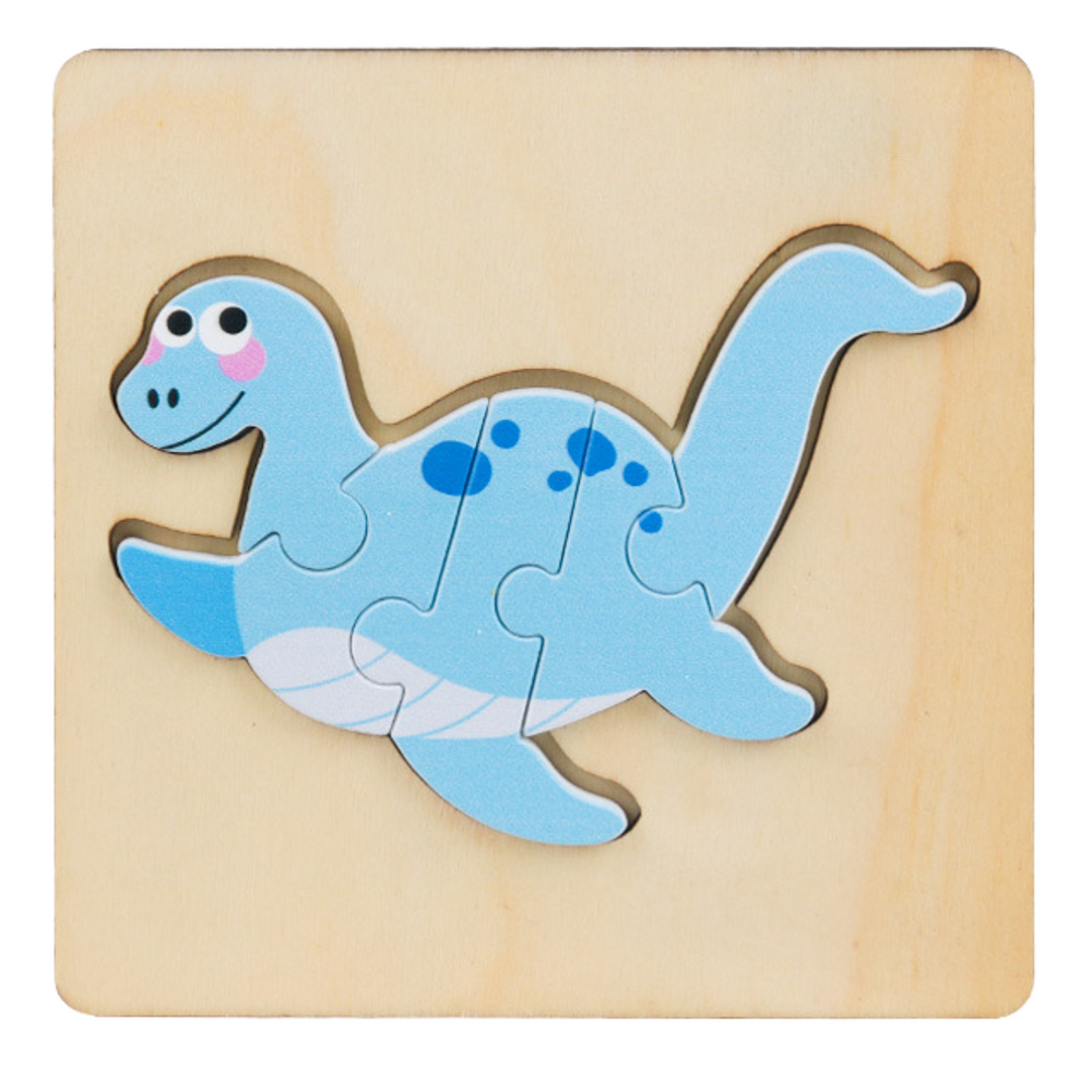 Puzzle din lemn cu dinozauri, 11 x 11 cm, Lean 22030