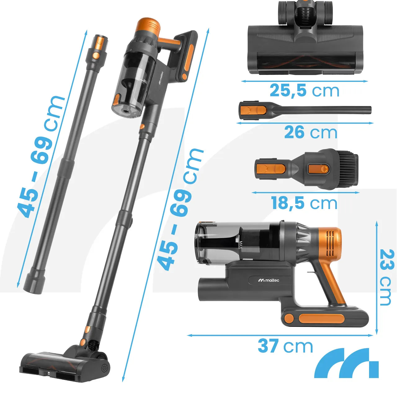 Aspirator vertical cu acumulator LED TURBOCYCLONE PRO4000 3 in 1, 500 W, MalTec TURBOCYCLONE 114103