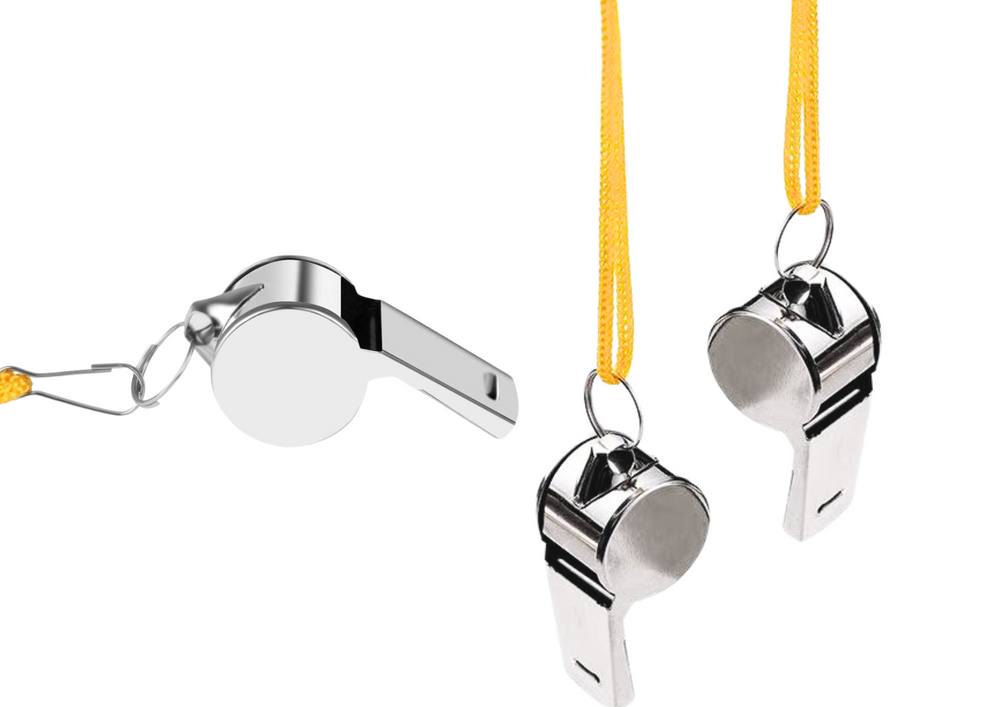 Fluier metalic pentru arbitri cu snur galben, 40 cm, Lean 20974