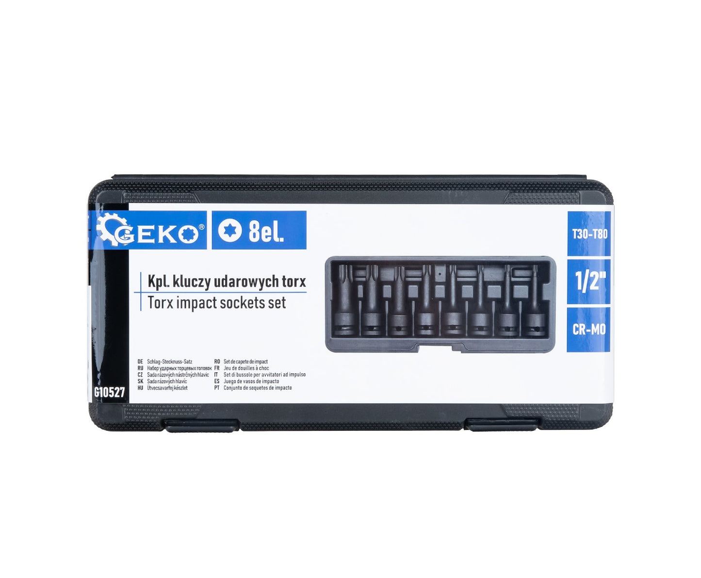 Set chei tubulare de impact TORX, 1/2" T30-T80, Cr-Mo, 8 bucati, Geko G10527