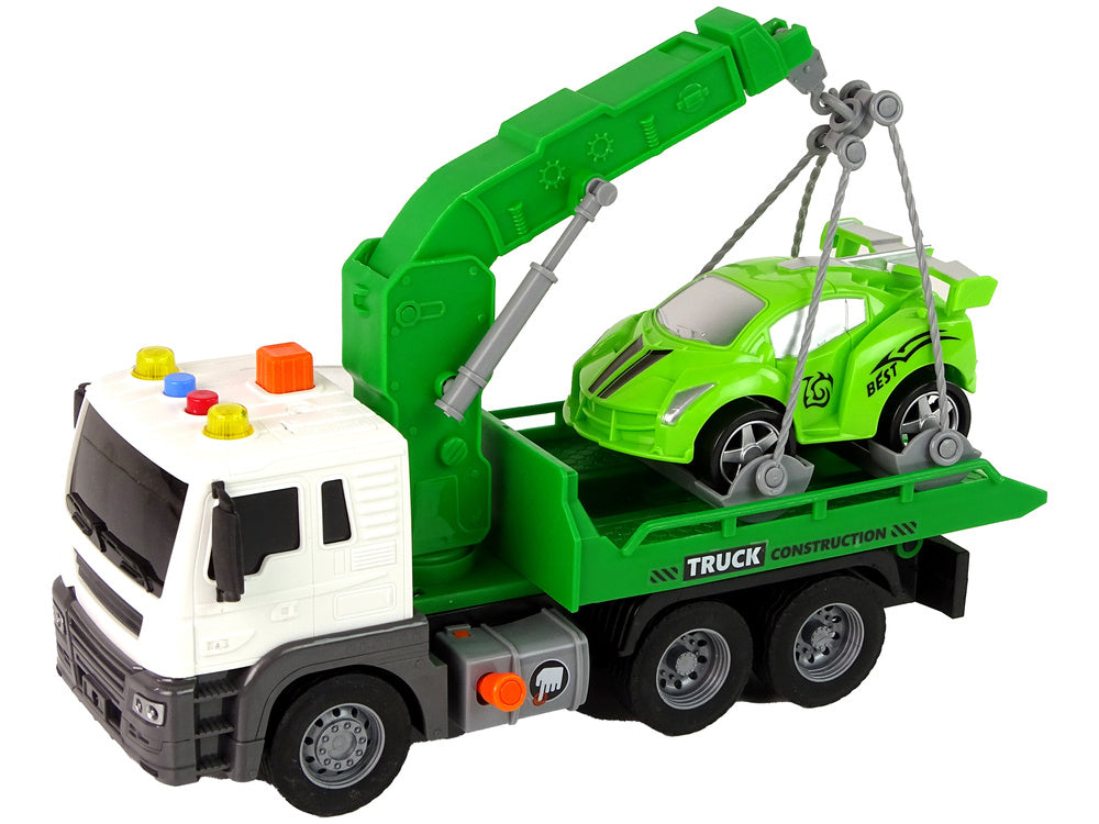 Camion de remorcare cu efecte sonore si luminoase, 1:16, verde, Lean 11078
