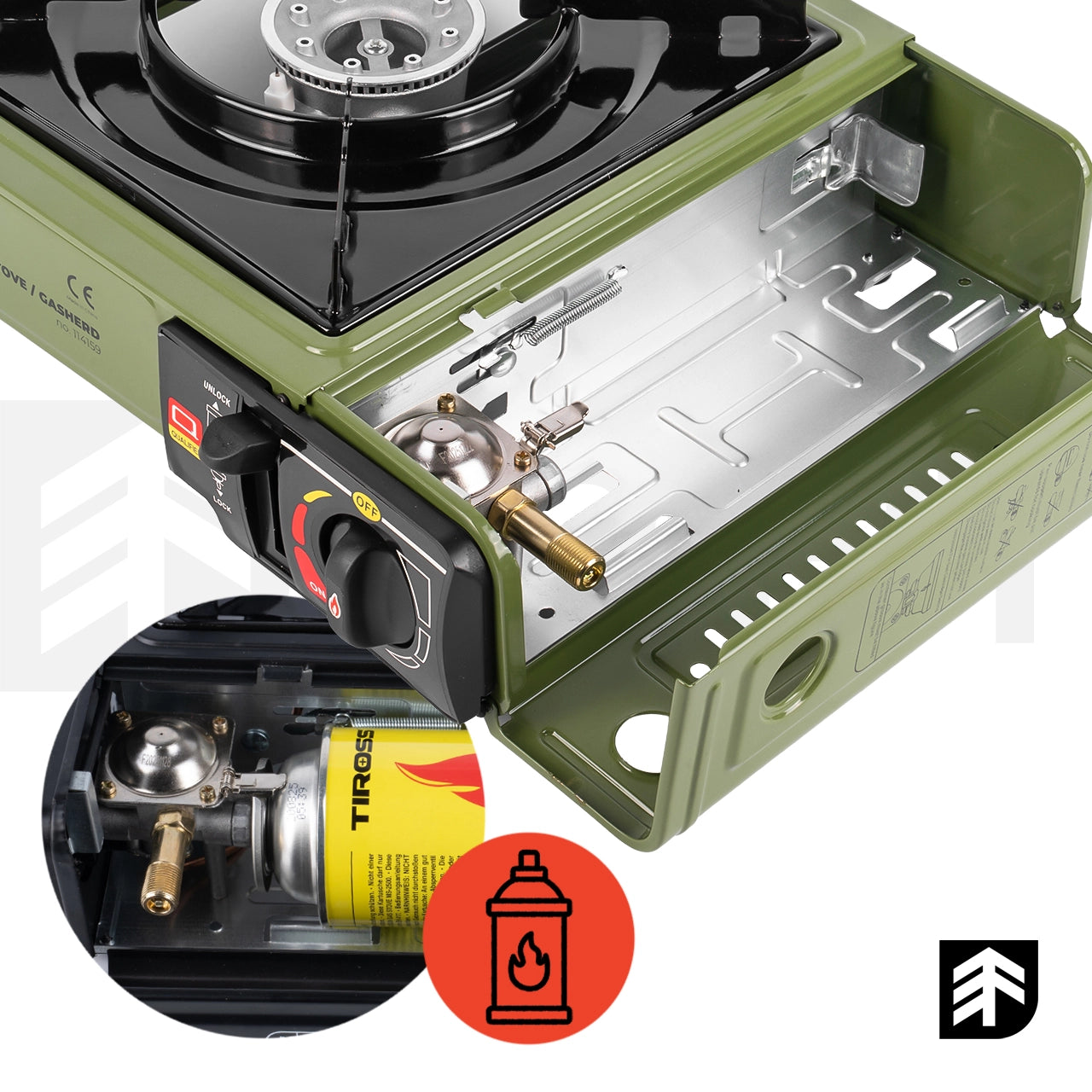 Aragaz de camping cu 2 arzatoare SPARK100 DOUBLE, verde, 2 x 2500 W, MalTec 114503