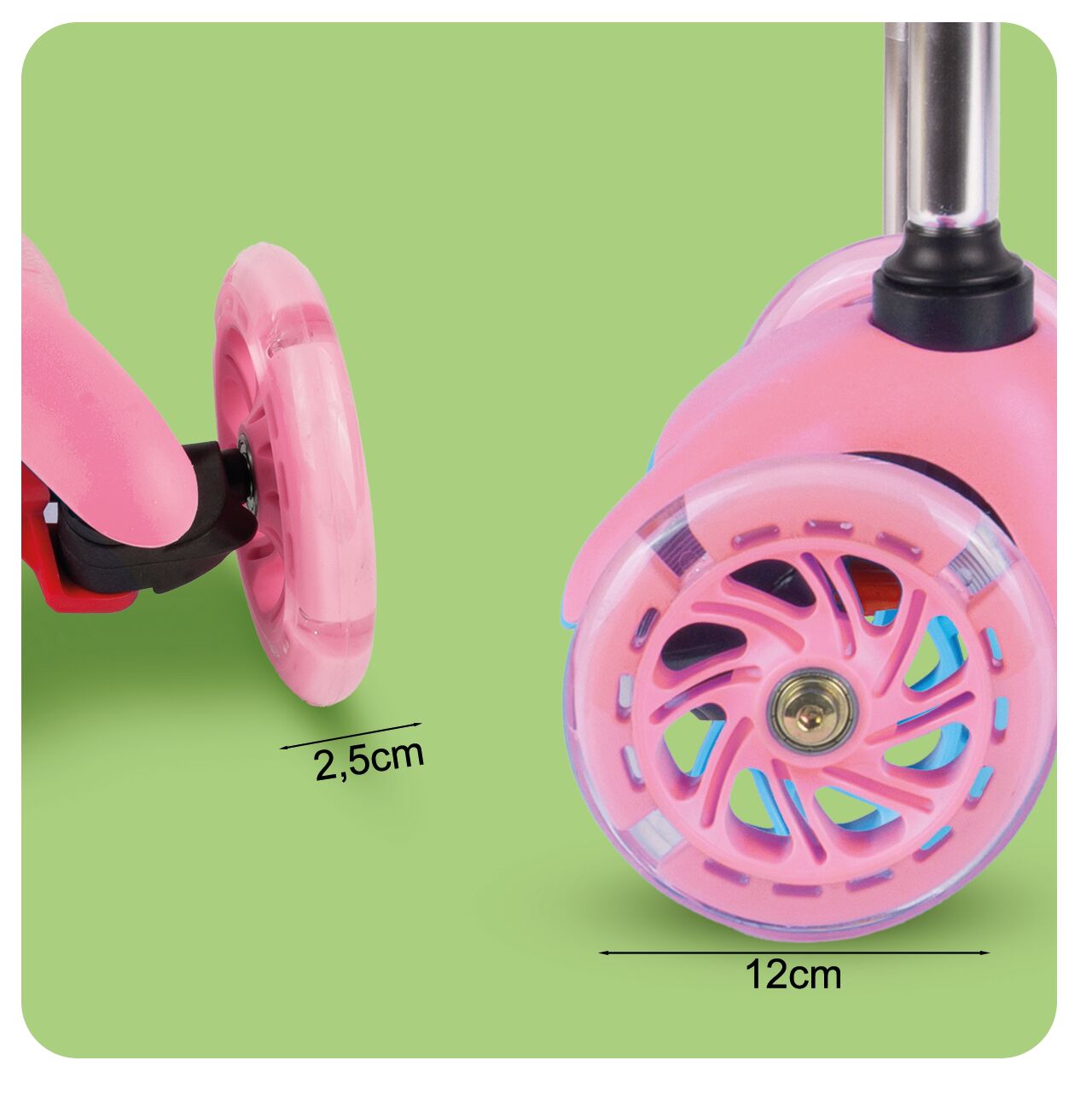 Trotineta cu 3 roti pentru copii cu roti luminoase LED, roz, MalPlay 111334