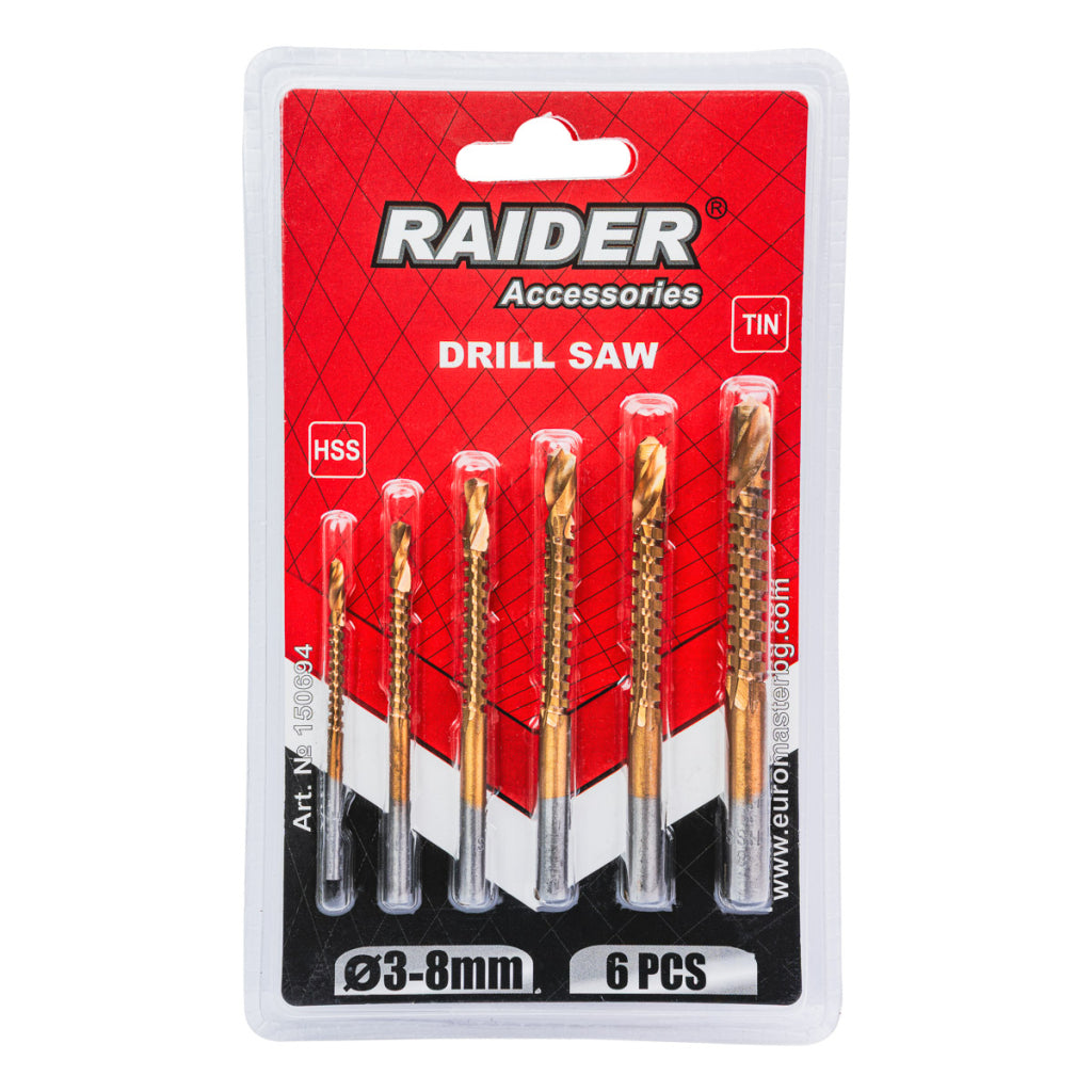 Set 6 burghie tip freza combinata, HSS TiN 1/4" CYL, diametre 3-8mm, Raider 150694
