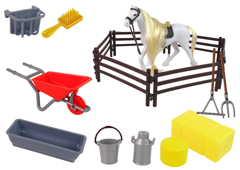 Figurina cal cu accesorii pentru ingrijire, grajd, 14 x 13 x 5 cm, Lean 13078
