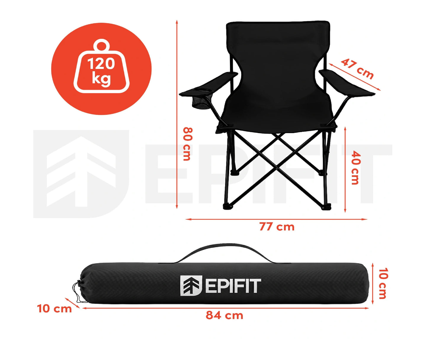Scaun pliabil pentru camping  EpiFit GO100, negru, capacitate maxima 120 kg, MalTec 114248