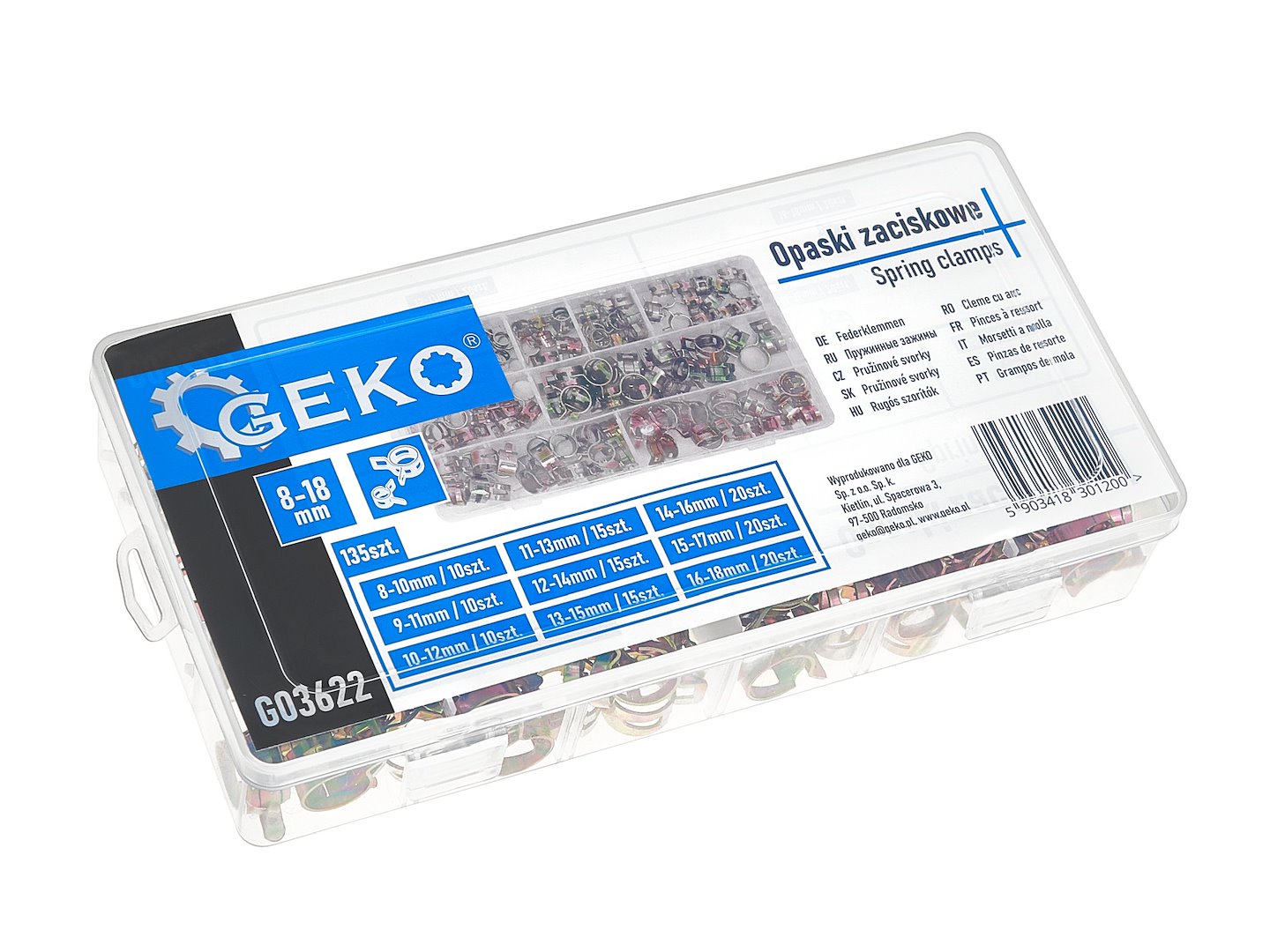 Set cleme pentru cabluri, 8-18 mm, 135 bucati, Geko G03622