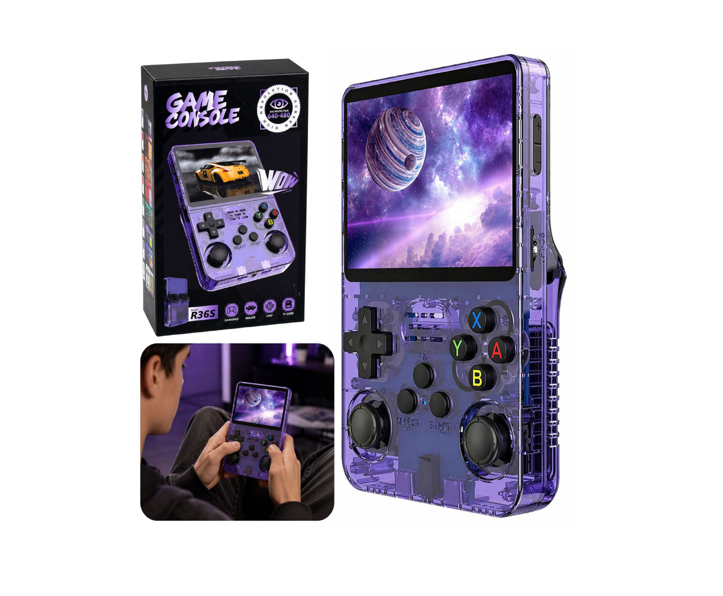 Mini consola de jocuri portabila retro Mini R36S, 21.000 IPS, 3,5 inch, violet, Lean 30724