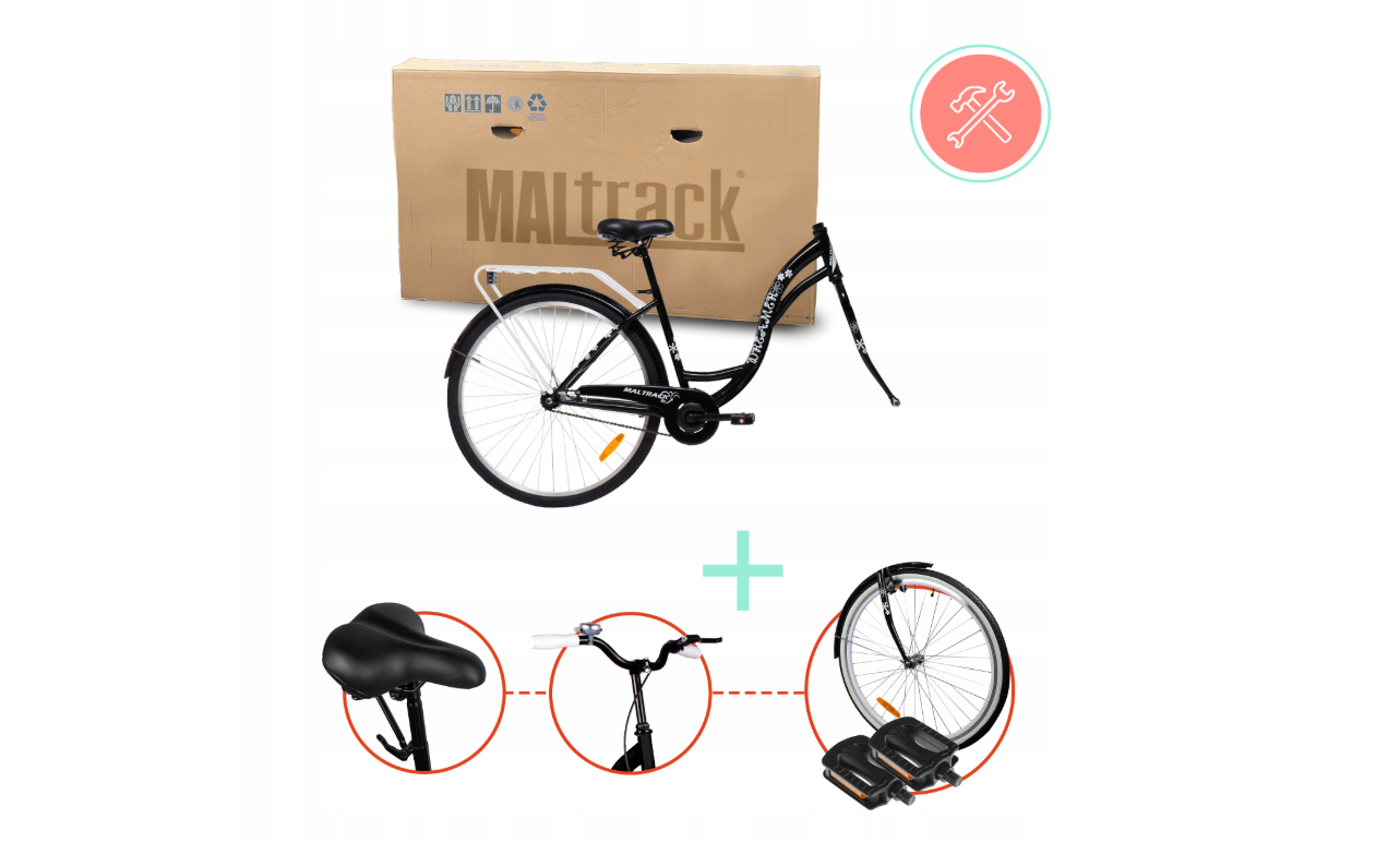 Bicicleta de oras cu cadru de otel 18", diametru roti 28", negru, capacitate maxima 120 kg, MalTrack 110966