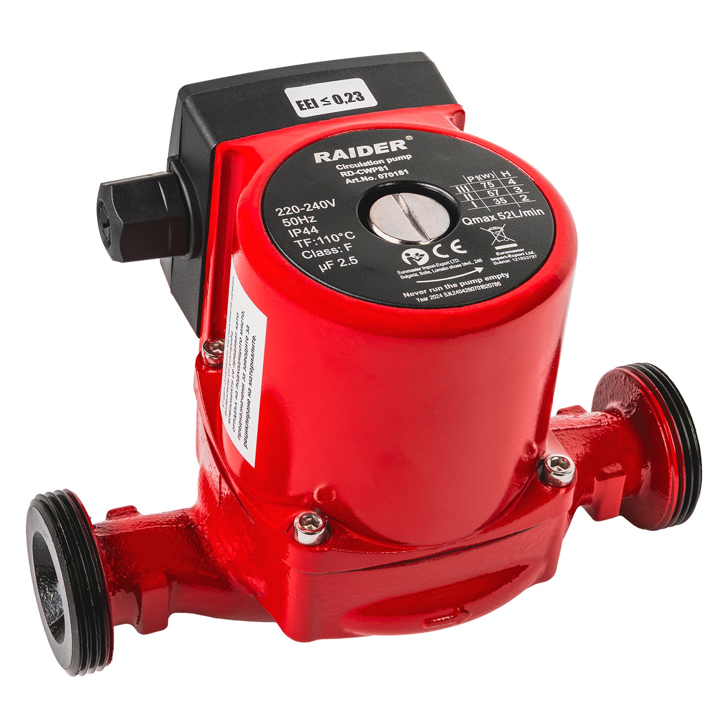 Pompa de recirculare RD-CWP81, 75 W, 1.1 / 2", 50 l / min, 4 m, 110°C, Raider 070181