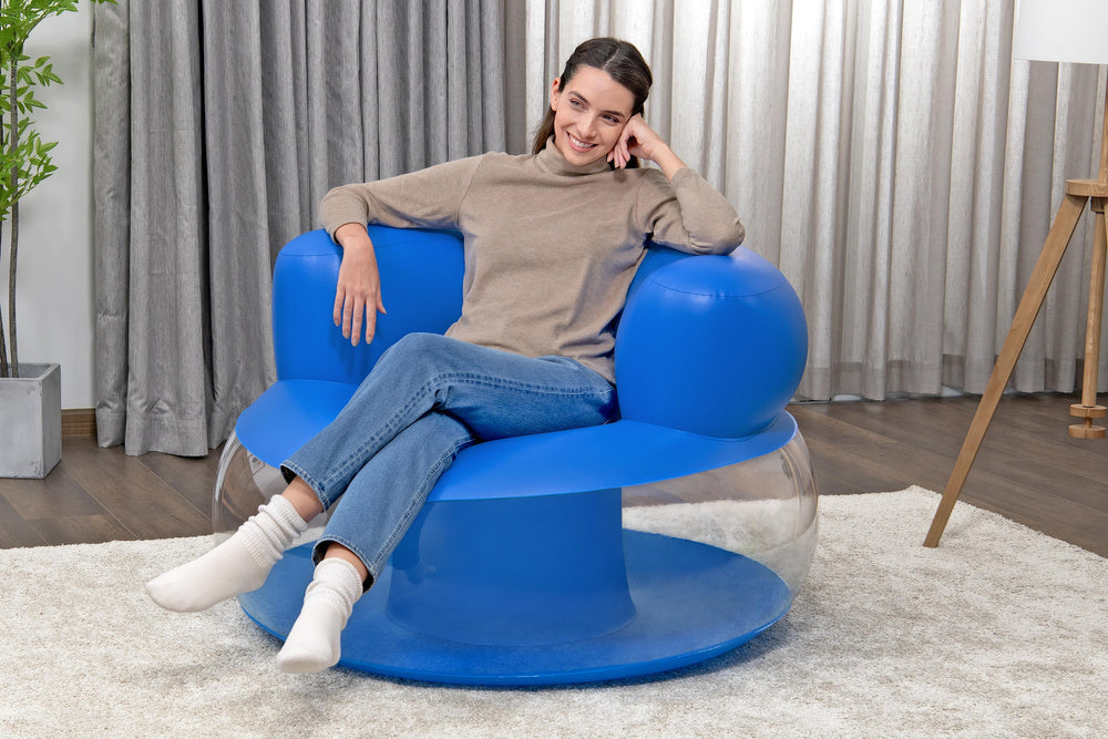 Fotoliu gonflabil, 112 x 112 x 70 cm, design ergonomic, PVC, albastru, Lean 22595
