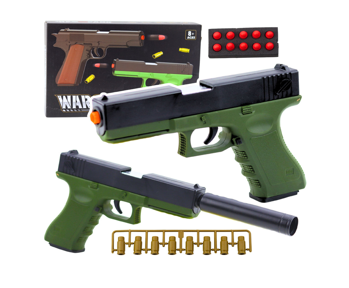 Pistol de jucarie cu munitie din spuma, 21,5x13,5x3,5cm, verde, Lean 27729