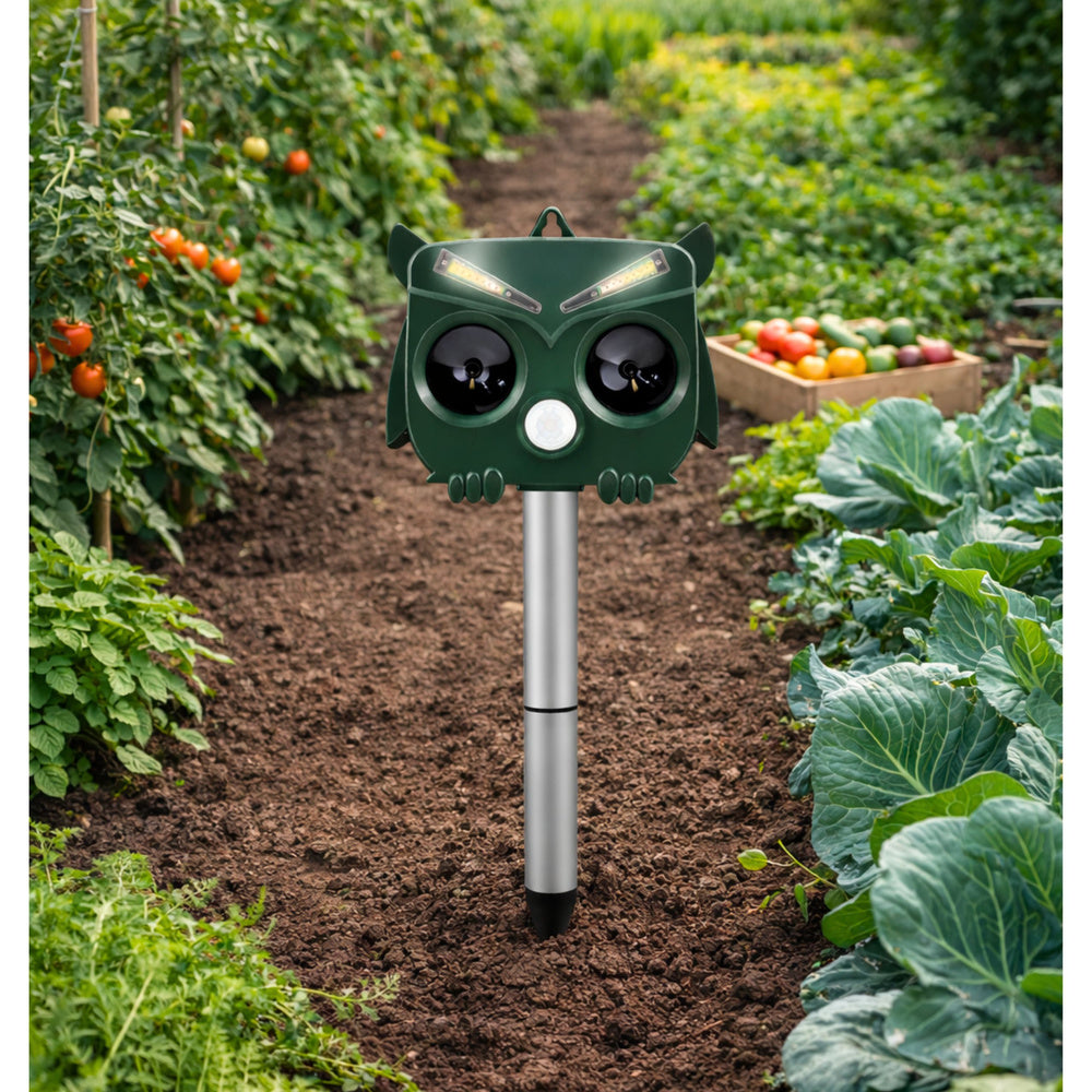 Repelent solar pentru animale cu ultrasunete, forma de bufnita, lumina LED, Lean 29270