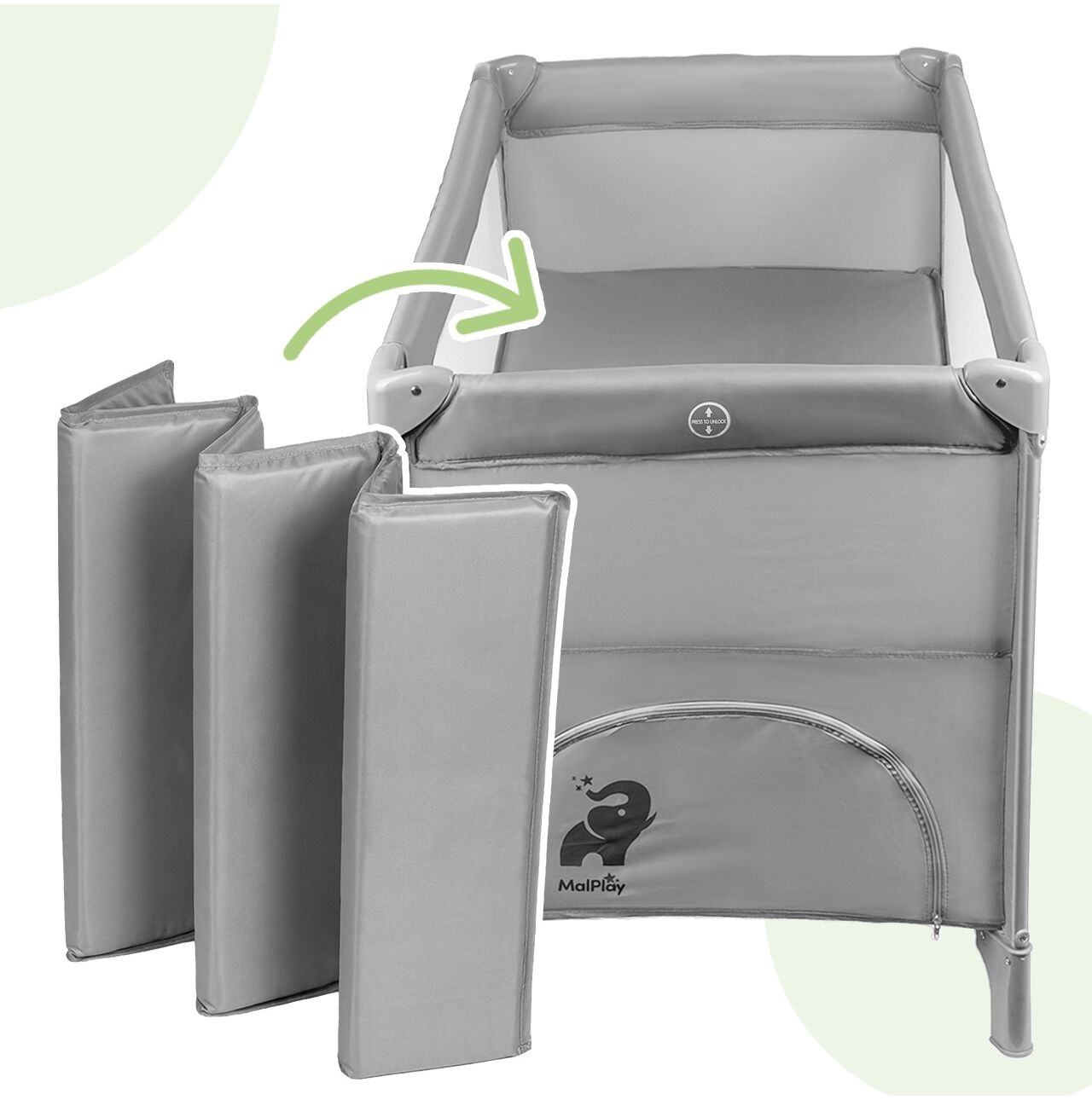 Patut pliabil de calatorie, 60 x 120 cm, gri, MalPlay 113842