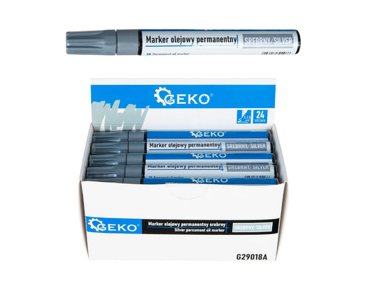 Set markere permanente argintii pe baza de ulei, 24 bucati, Geko G29018A